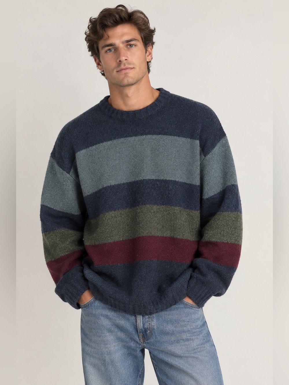 Vintage Y2K Lambswool Striped Crewneck Sweater Oversized Retro Menswear size XL